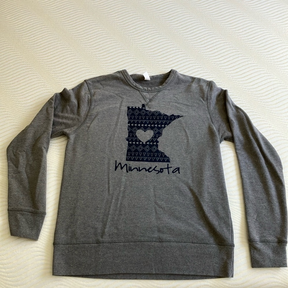 Minnesota crew neck gray sweatshirt.
